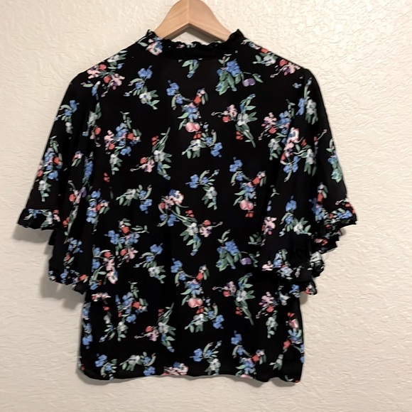 Maeve by Anthropologie Black Floral Button Up Flutter Dolman Sleeve Top Size S - Picture 4 of 8